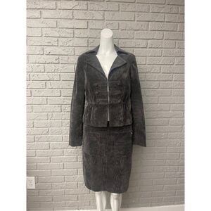 Chelsea & Theodore Women Dark Gray Corduroy Skirt Jacket Set Size 8